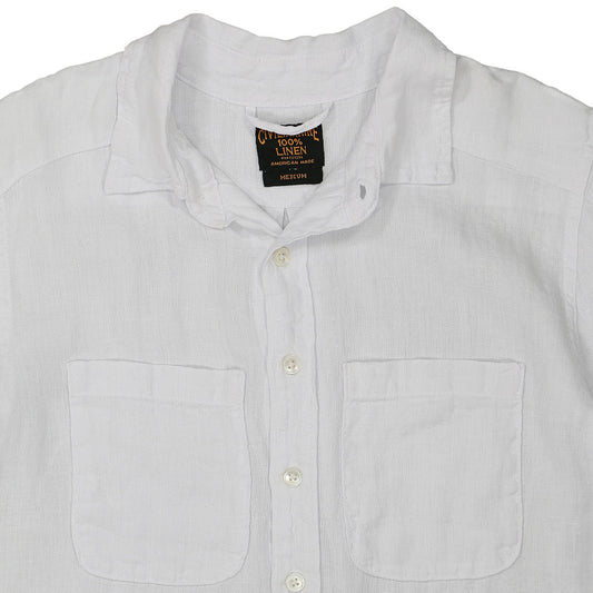 4 Pocket Linen Short Sleeve Shirt Dress - White