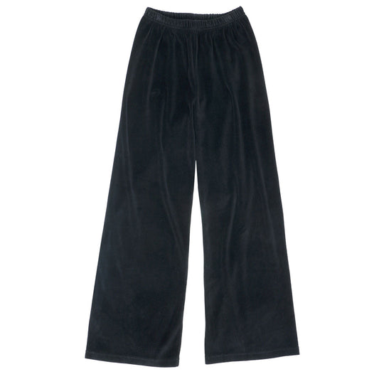 "SIENA Bell Bottom" 30" Inseam Velour Sweatpants - Jet Black