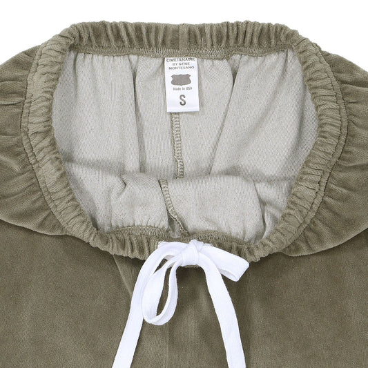 "SIENA Bell Bottom" 30" Inseam Velour Sweatpants - Pale Olive