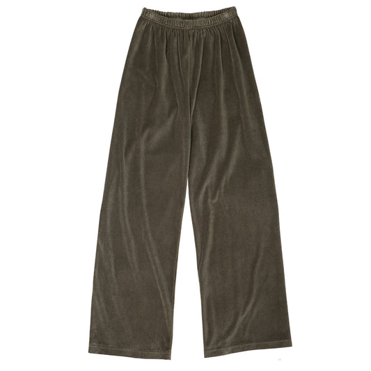 "SIENA Bell Bottom" 30" Inseam Velour Sweatpants - Olive Khaki