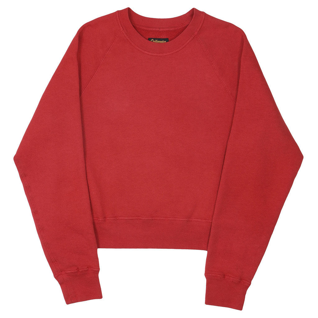 Long Sleeve Cropped  Raglan Crewneck Fleece Sweat Shirt - Blitz Red