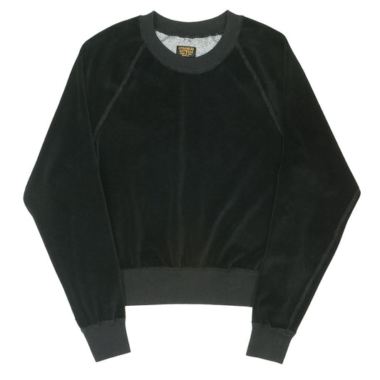 Long Sleeve Cropped Velour Raglan Crewneck - Jet Black