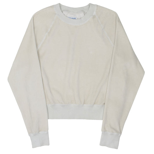 Long Sleeve Cropped Velour Raglan Crewneck - Ash