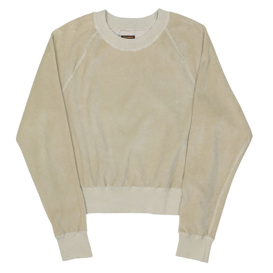 Long Sleeve Cropped Velour Raglan Crewneck - Stone