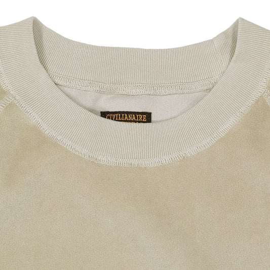 Long Sleeve Cropped Velour Raglan Crewneck - Stone