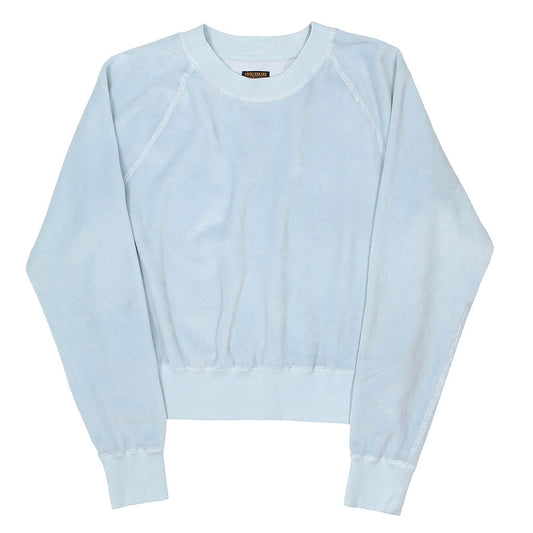 Long Sleeve Cropped Velour Raglan Crewneck - Cool Blue