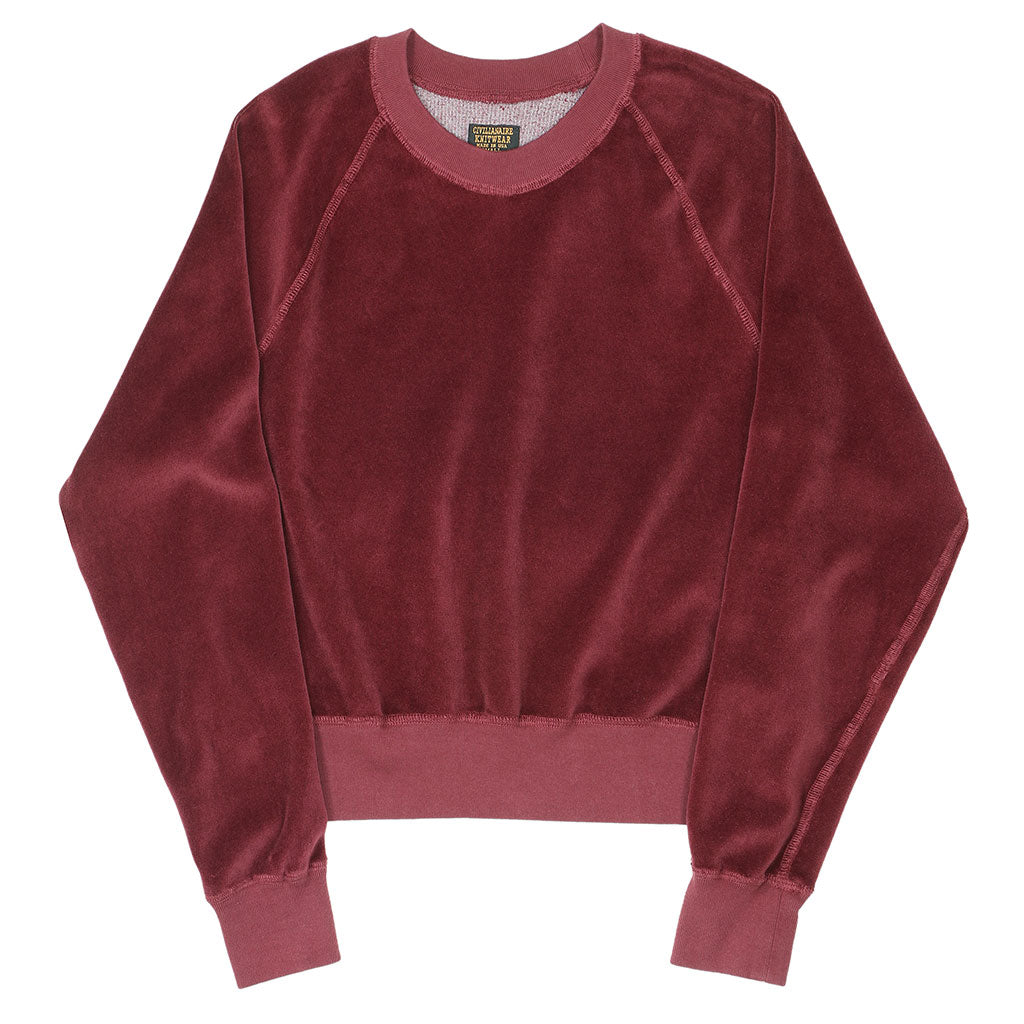 Long Sleeve Cropped Velour Raglan Crewneck - Earth Red