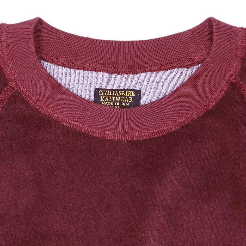 Long Sleeve Cropped Velour Raglan Crewneck - Earth Red