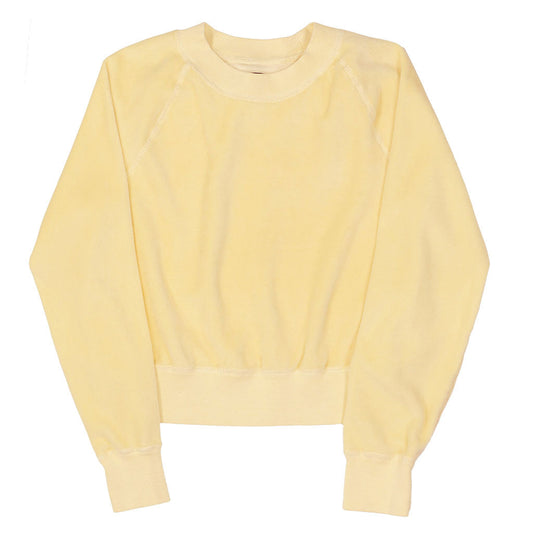 Long Sleeve Cropped Velour Raglan Crewneck - Sateen Canary