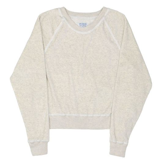 Long Sleeve Cropped Velour Raglan Crewneck - Oatmeal