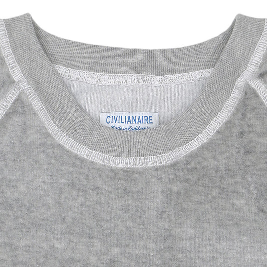 Long Sleeve Cropped Velour Raglan Crewneck - Heather Grey