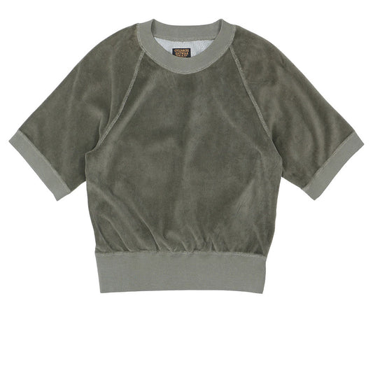 Short Sleeve Cropped Velour Raglan Crewneck - Pale Olive