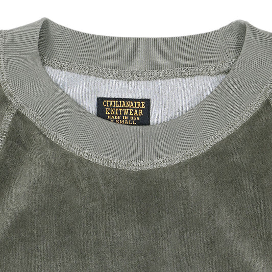 Short Sleeve Cropped Velour Raglan Crewneck - Pale Olive