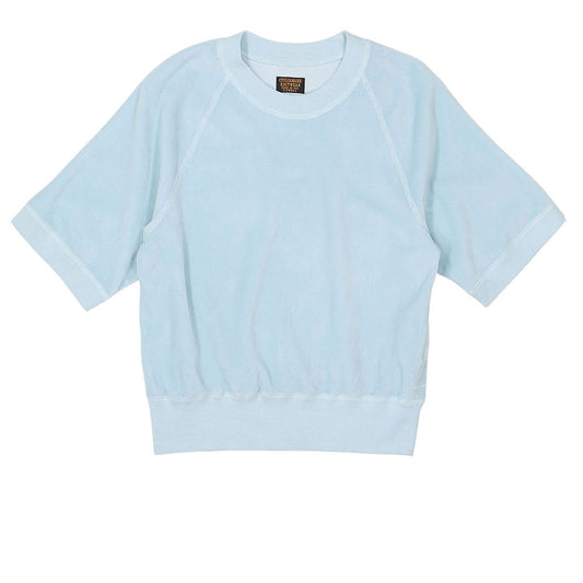 Short Sleeve Cropped Velour Raglan Crewneck - Cool Blue
