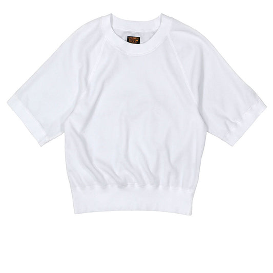 Short Sleeve Cropped Velour Raglan Crewneck - White