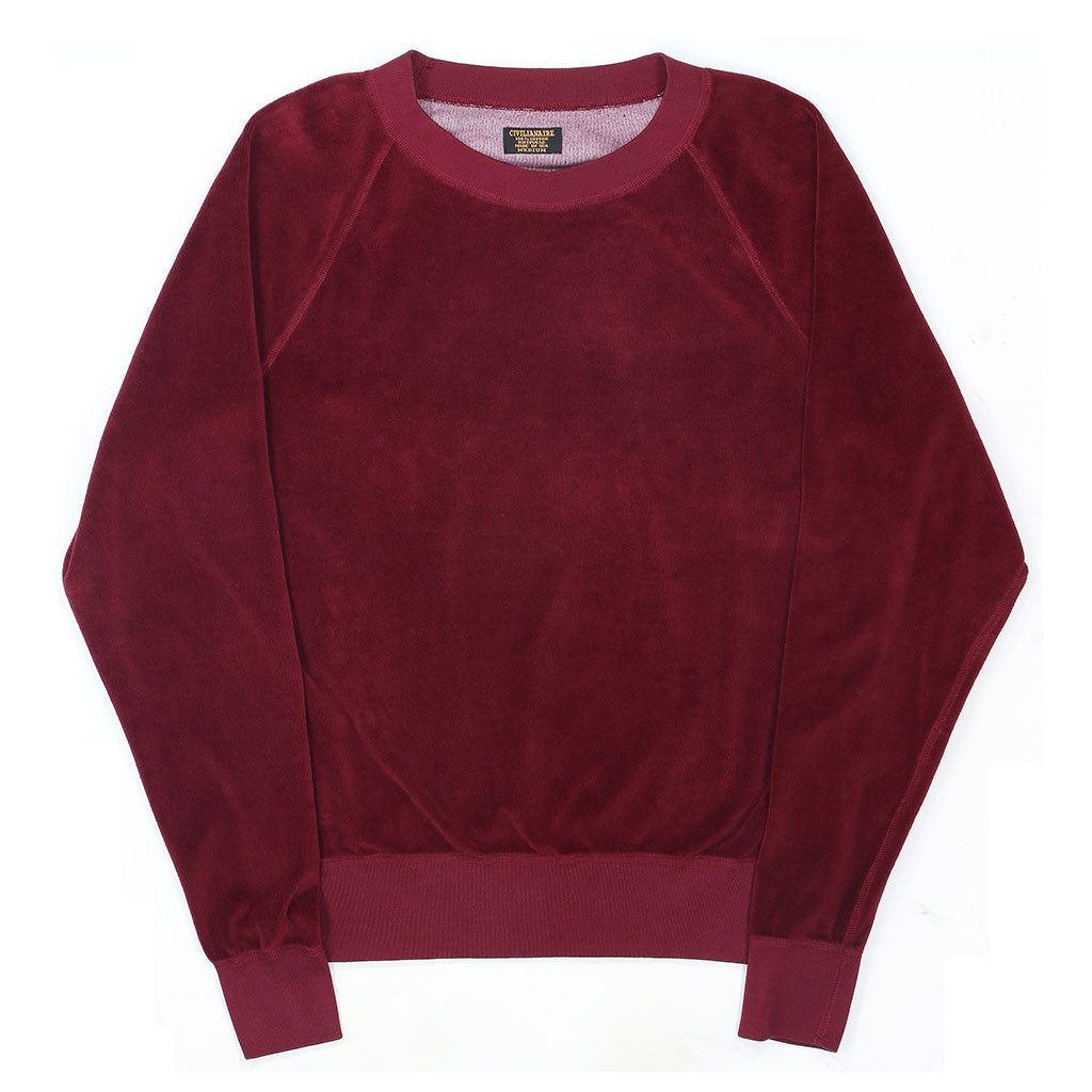 Women's Raglan Crew Neck Sweatshirt Velour - Earth Red