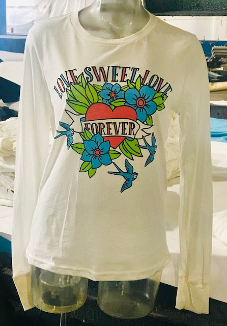 LOVE U 4EVER Long Sleeve Crew Neck -1052 WHITE NATURAL