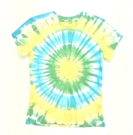 LSL Women's Crew Neck Short Sleeve Tie Dye Tee YELLO -BLU-GRN