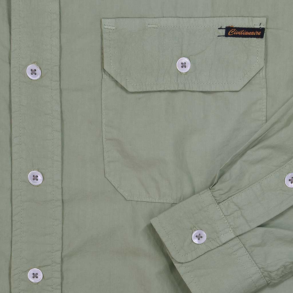 Long Sleeve 2 Pocket Notch Flap Shirt Poplin - Dark Celadon