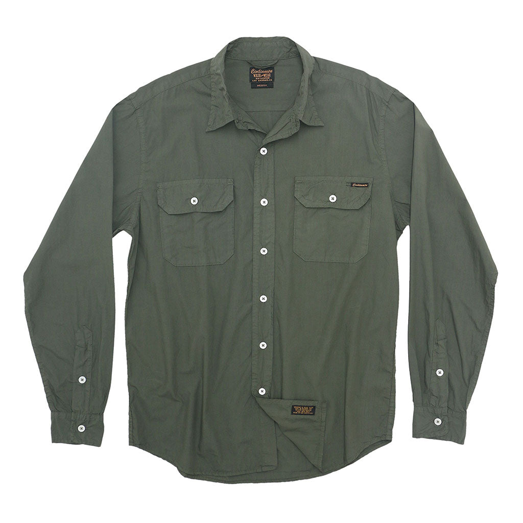Long Sleeve 2 Pocket Notch Flap Shirt Poplin - Olive Khaki