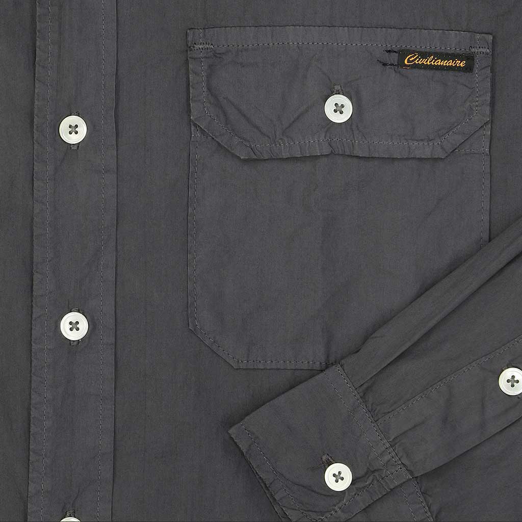 Long Sleeve 2 Pocket Notch Flap Shirt Poplin - Tarnish Grey