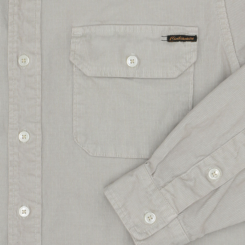 Long Sleeve Notch Flap Shirt Heavyweight Corduroy - Soft Grey