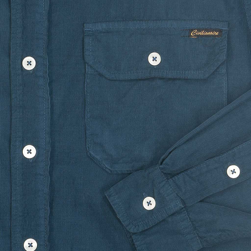Long Sleeve Notch Flap Shirt 28-Wale Light Weight Corduroy - SF Blue