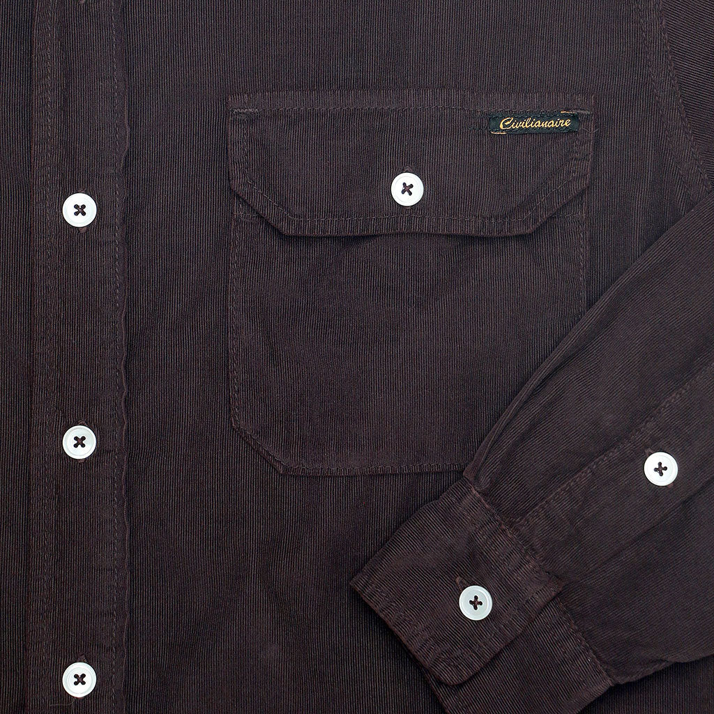 Long Sleeve Notch Flap Shirt 28-Wale Light Weight Corduroy - Dark Burgundy