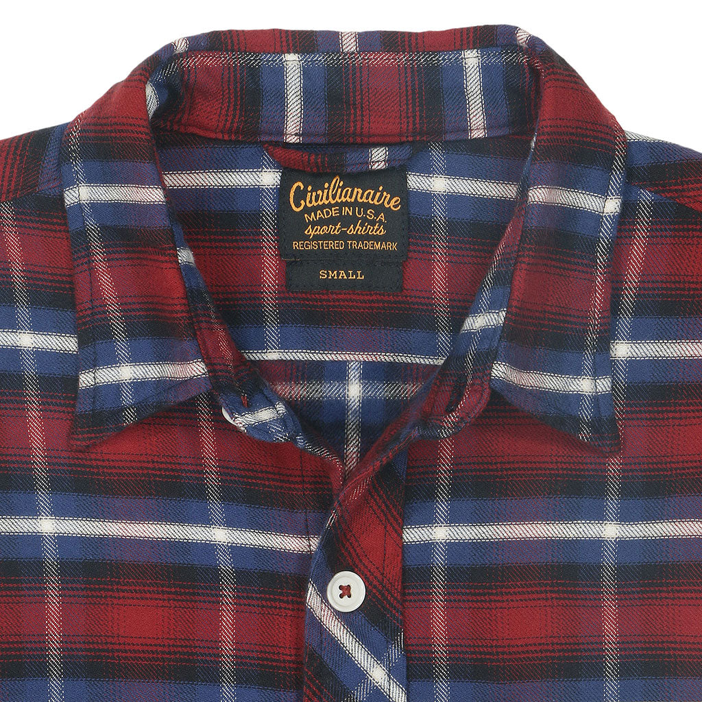 Long Sleeve 1 Pocket Shirt / Japanese Flannel - Red/Blue