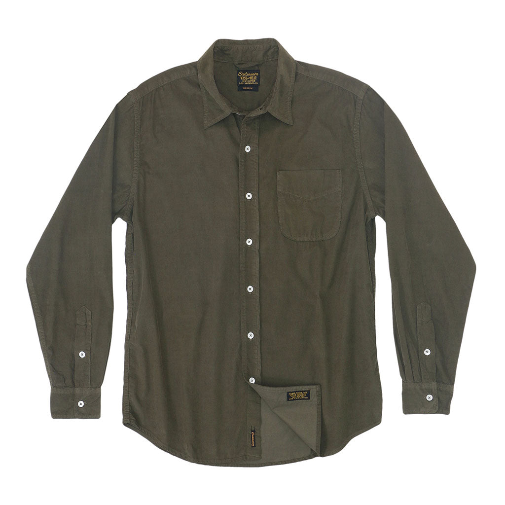 Long Sleeve Single Pocket Shirt 28-Wale Light Weight Corduroy - Biskra Green
