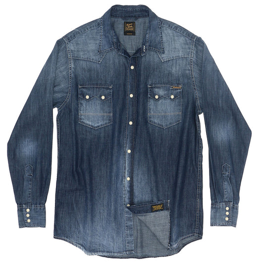 Long Sleeve Sawtooth Pocket 6.5 Denim Western Shirt - SB Dark Indigo