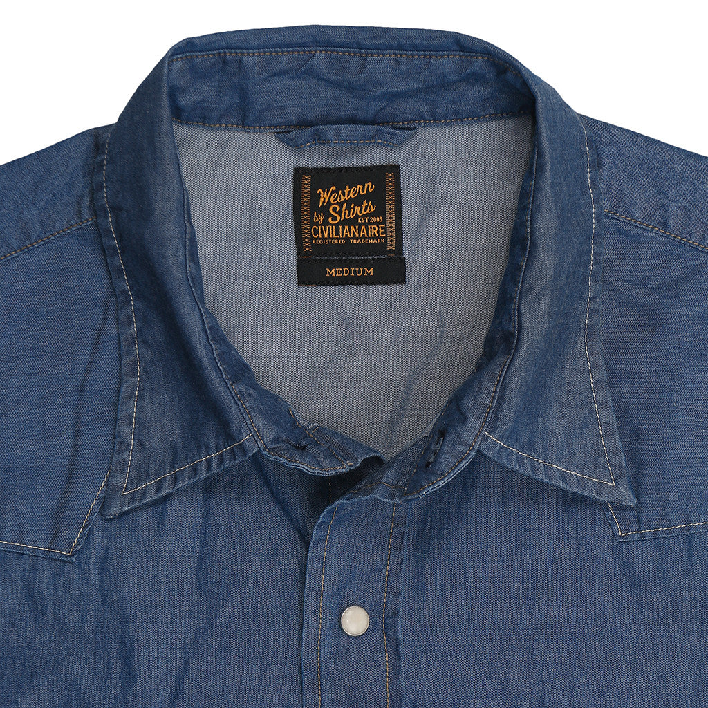 Men's Long Sleeve Western Shirt Lightweight Denim - Indigo Medium Wash
