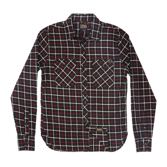 Long Sleeve Notch Flap Shirt Lightweight Flannel Plaid - Navy