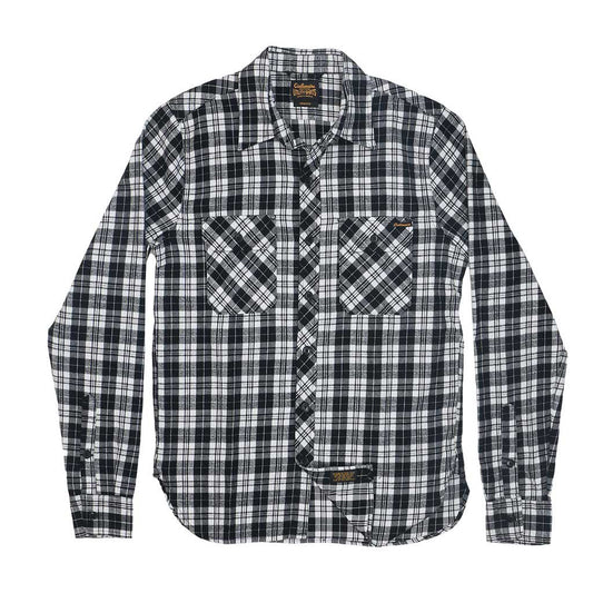 Long Sleeve 2 Pocket Notch Flap Lightweight Flannel Shirt - Black / White