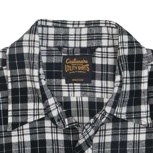Long Sleeve 2 Pocket Notch Flap Lightweight Flannel Shirt - Black / White