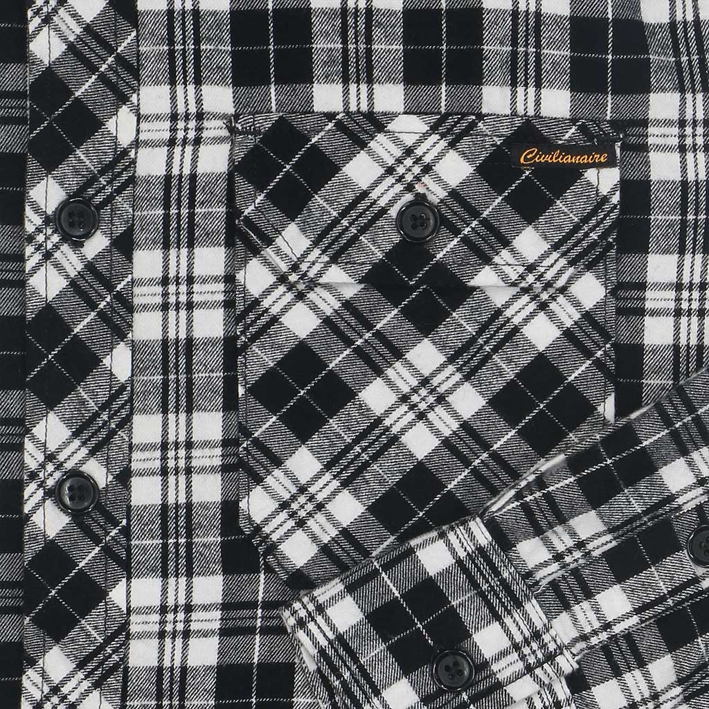 Long Sleeve 2 Pocket Notch Flap Lightweight Flannel Shirt - Black / White