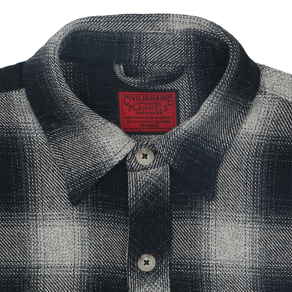 Long Sleeve 2 Notch Flap Pocket Shirt / JAPANESE COTTON Flannel - Black/White