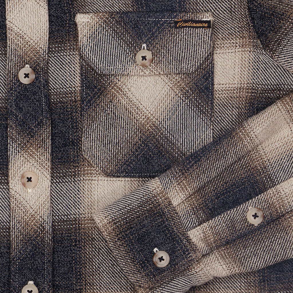 Long Sleeve 2 Notch Flap Pocket Shirt / JAPANESE COTTON Flannel - Tan/Beige