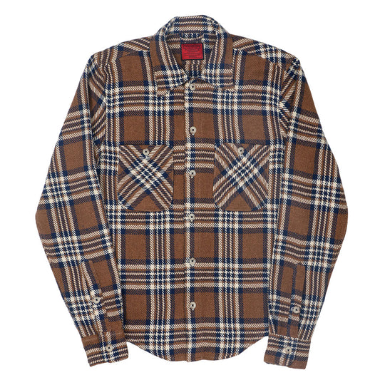 Long Sleeve 2 Pocket Shirt / JAPANESE COTTON Flannel - Brown/Blue/White