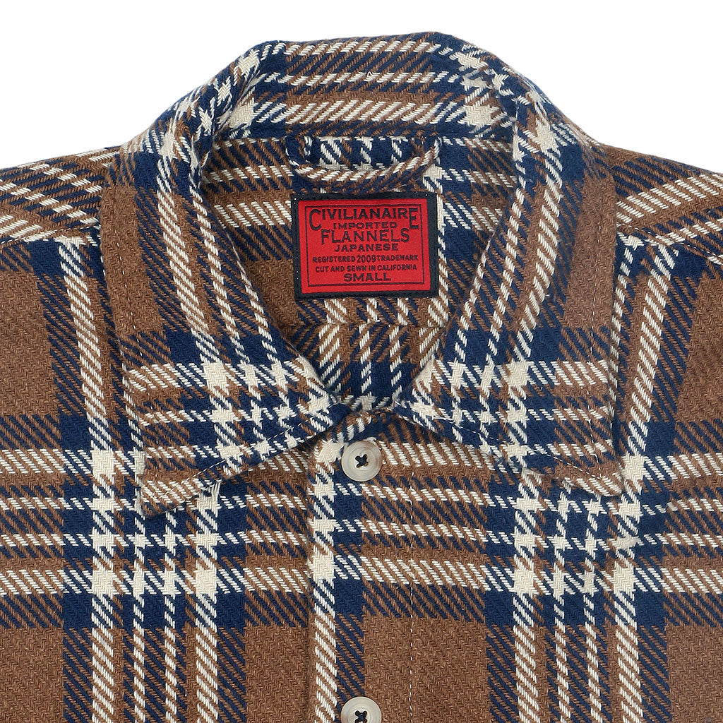 Long Sleeve 2 Pocket Shirt / JAPANESE COTTON Flannel - Brown/Blue/White