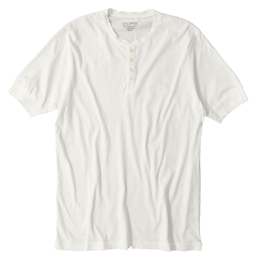 Short Sleeve Banded Henley - Cotton - Optic White