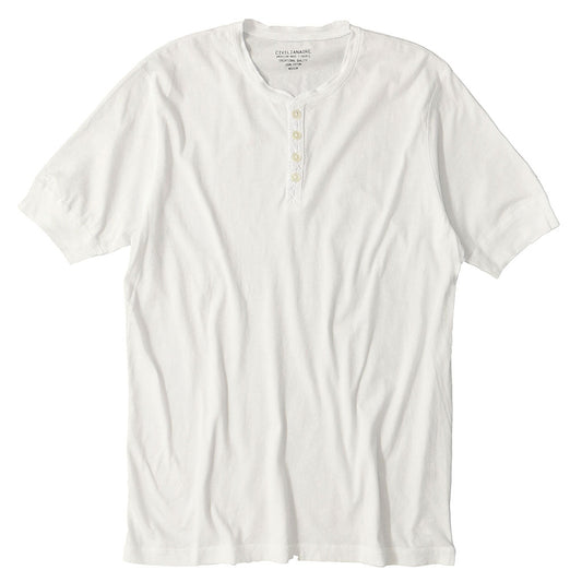 Short Sleeve Banded Henley - 40's Lightweight Cotton - Optic White