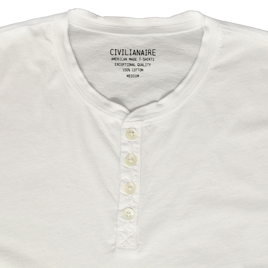 Short Sleeve Banded Henley - 40's Lightweight Cotton - Optic White