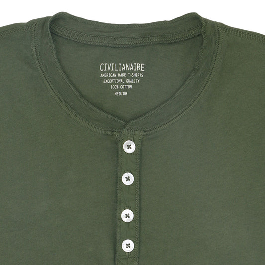 Short Sleeve Banded Henley - Cotton - Old Olive