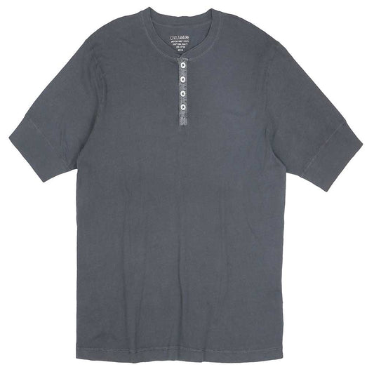 Short Sleeve Banded Henley - Cotton - Pigment Dyed Black