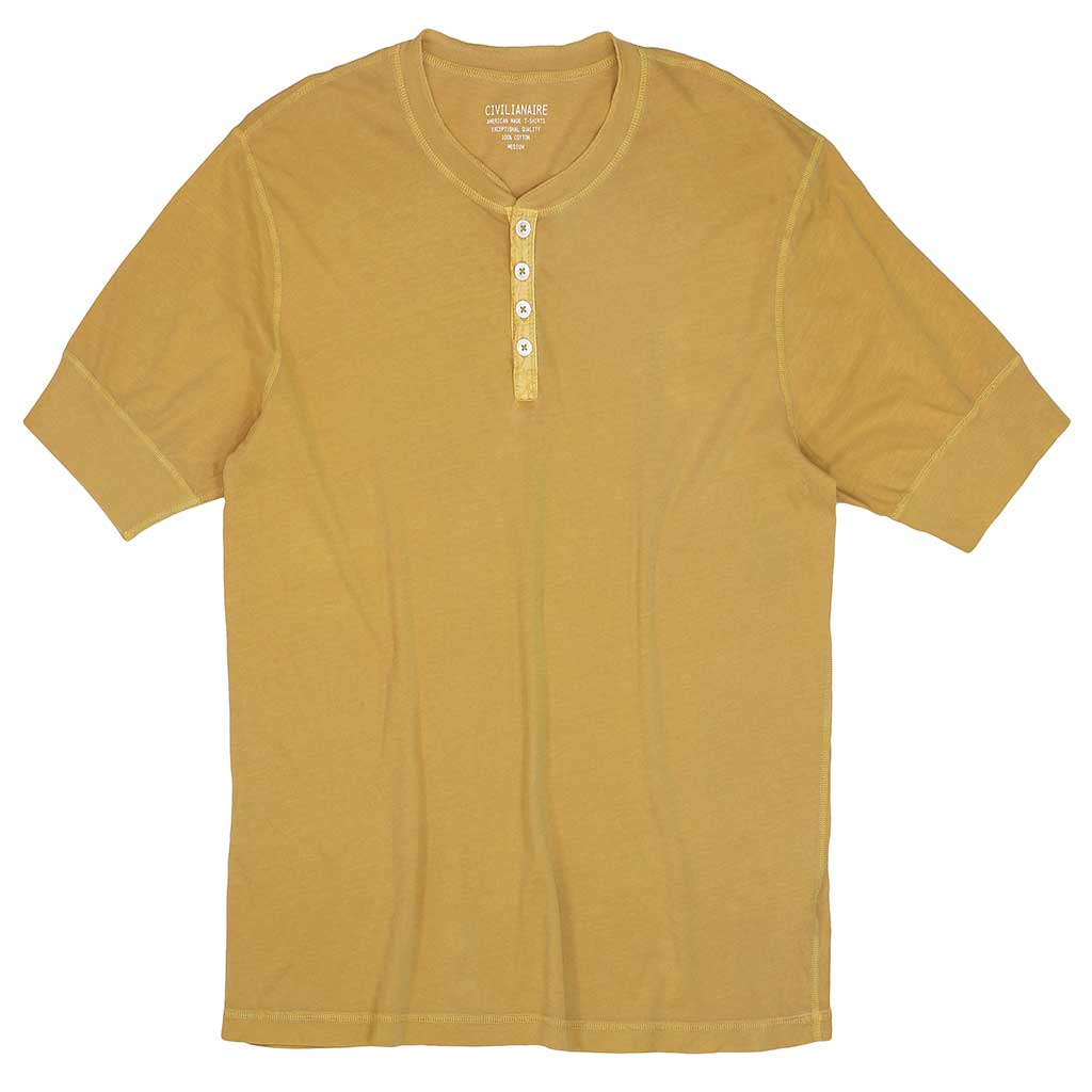 Short Sleeve Banded Henley - Cotton - Pigment Dyed Gold