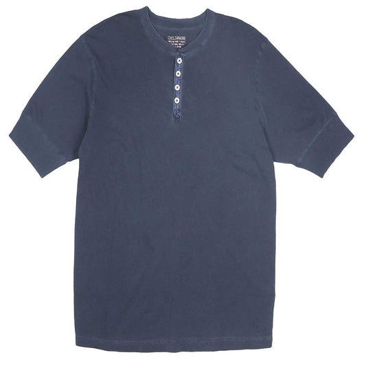 Short Sleeve Banded Henley - Cotton - Pigment Dyed Navy