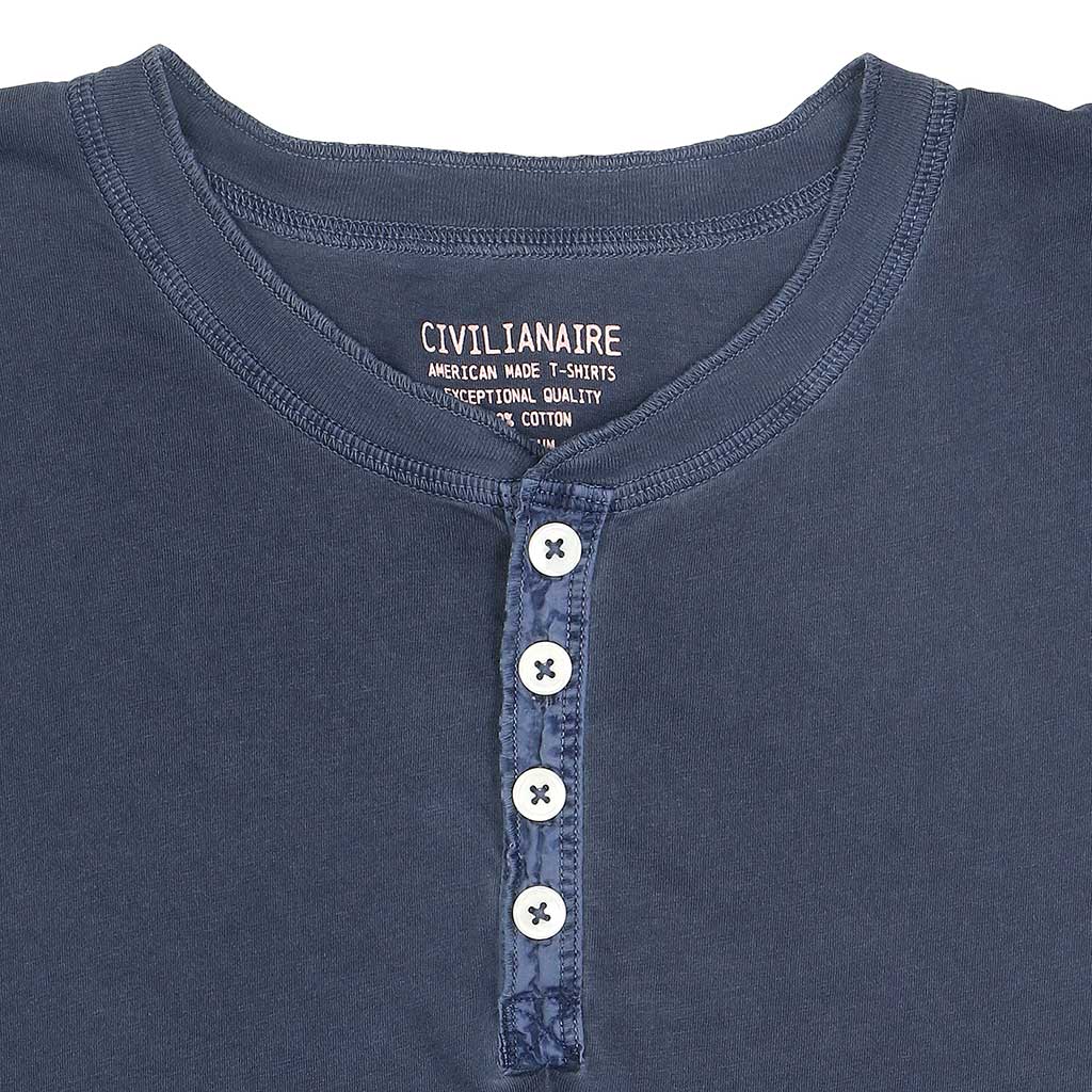 Short Sleeve Banded Henley - Cotton - Pigment Dyed Navy