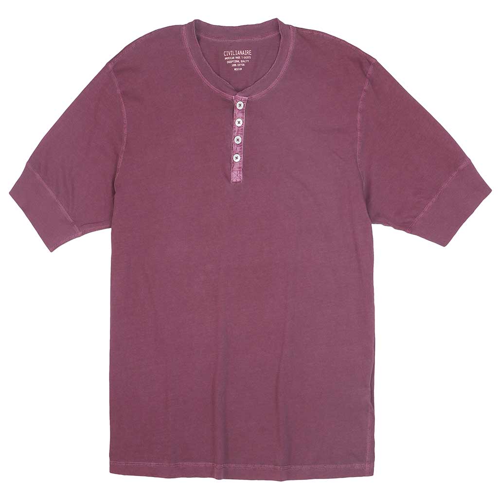 Short Sleeve Banded Henley - Cotton - Pigment Dyed Red