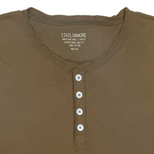 Long Sleeve Cotton Banded Henley - Soft Oak